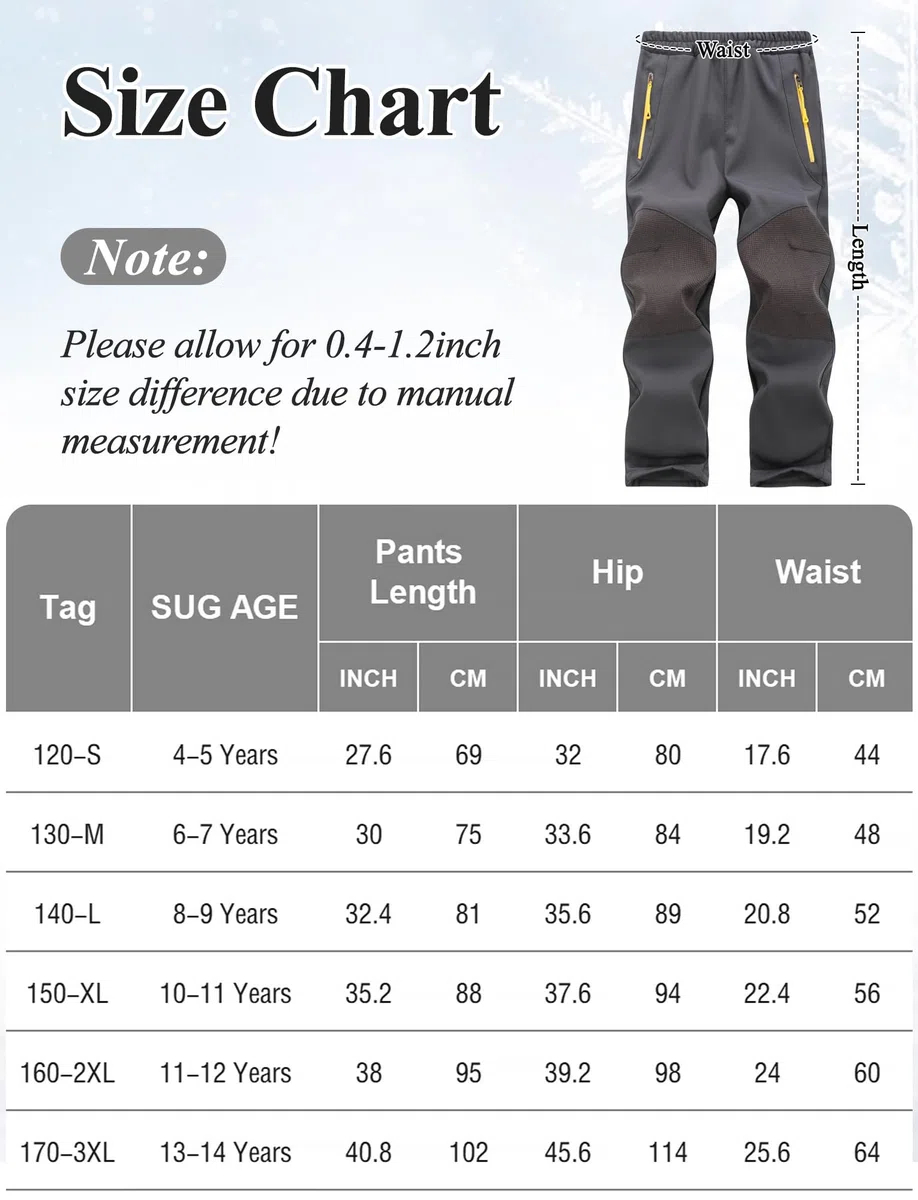 Maeau Garçon Fille Pantalon Doublé Polaire Imperméable Pantalons Softshell Chaud pour Enfant 4-14 Ans Vêtements Thermique de Randonnée Ado Pantalones Hiver Outdoor de Ski