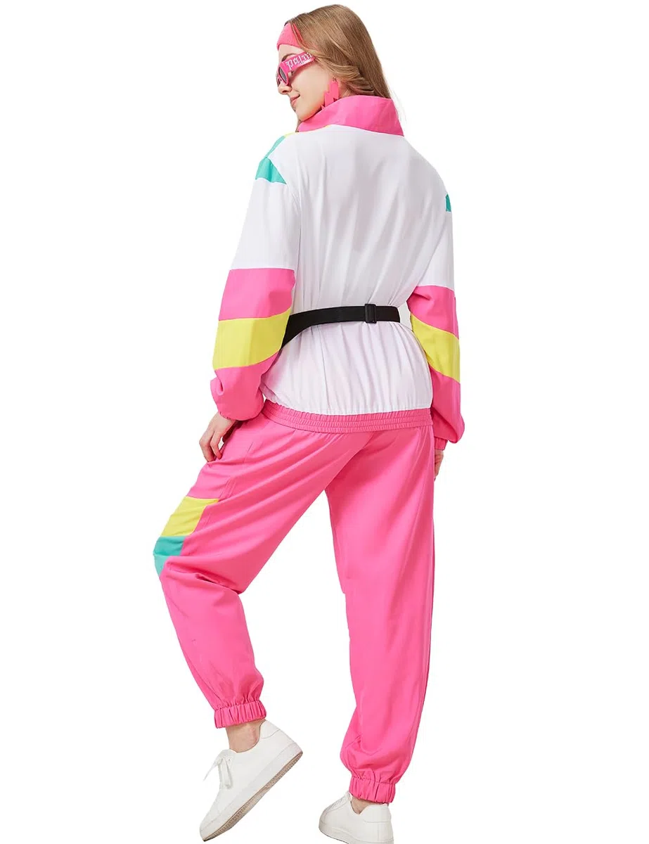 Déguisement 80 90 Année Femme 80s 90s Survêtement Rétro Tenue 80 90 Annee Costume Accessories pour Carnaval Halloween