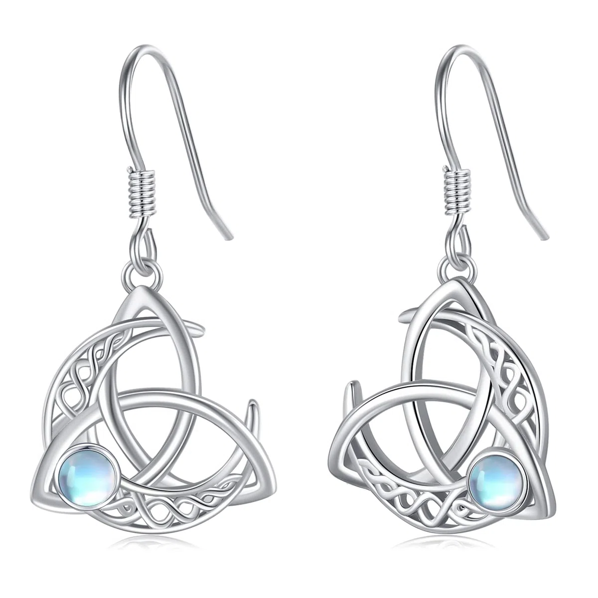 Boucles d'oreilles celtiques en argent sterling 925 - Pierre de lune - Nœud celtique - Cadeaux pour femmes, filles, petite amie