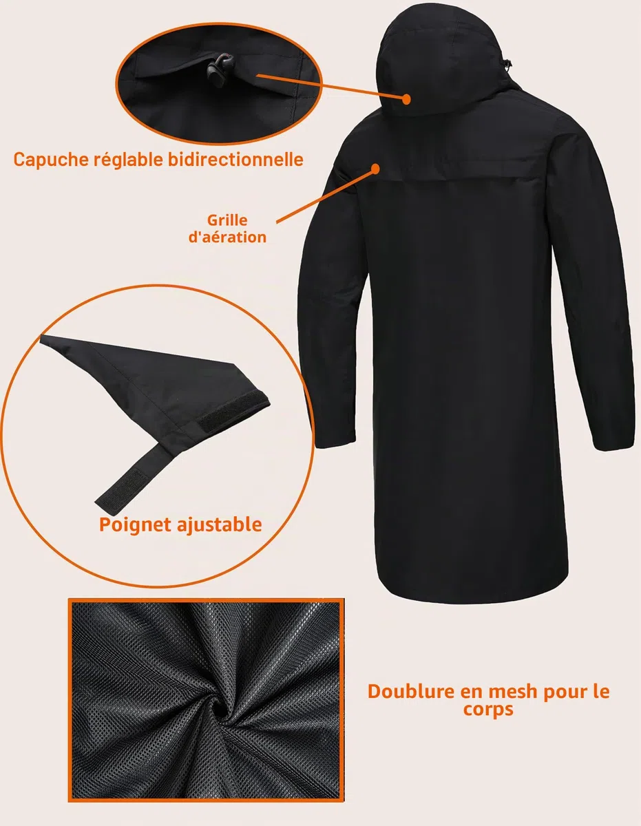 NORDIC OUTLAND Veste de pluie pour homme, imperméable et respirante avec doublure en maille, coupe-vent pour les activités de plein air