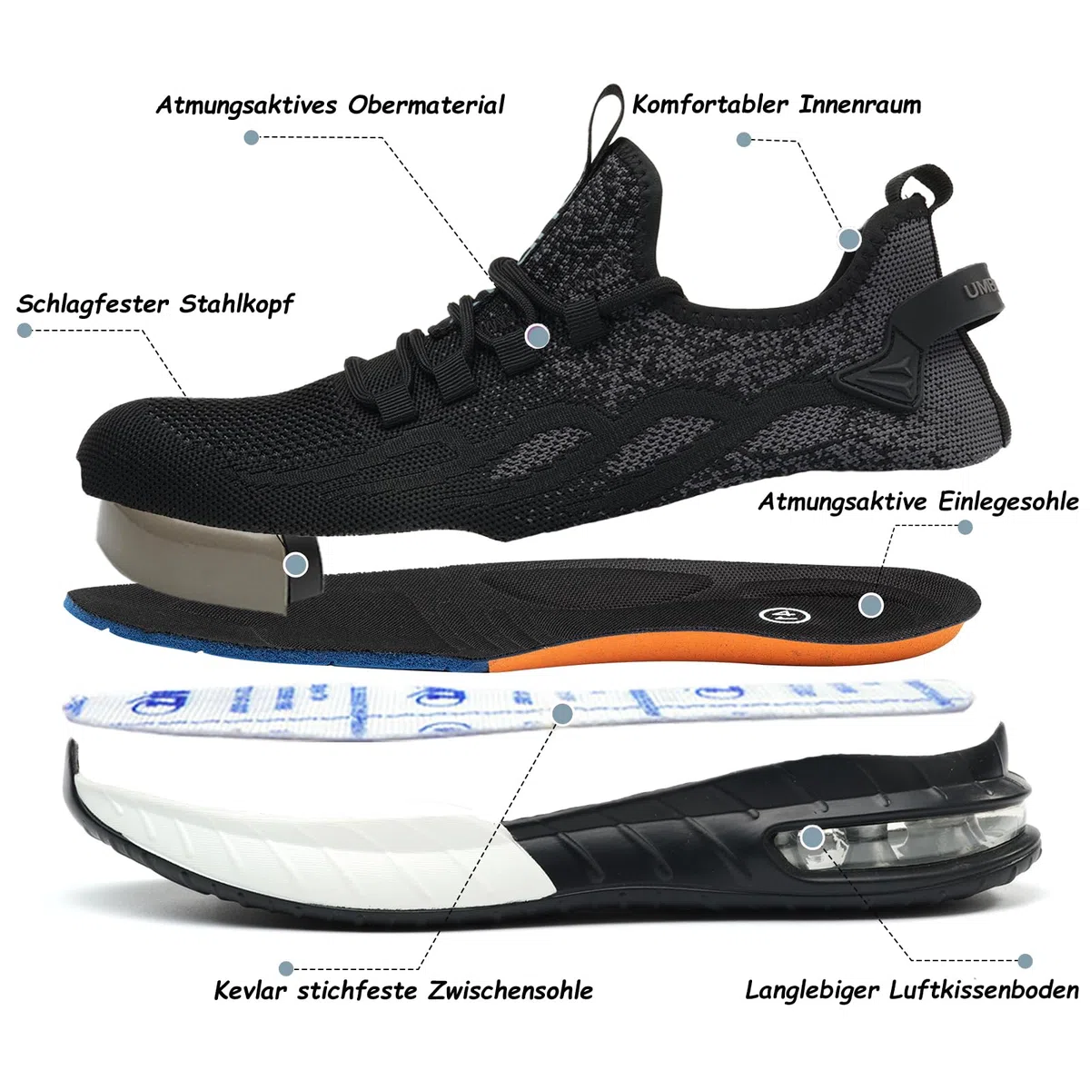 Chaussures de Sécurité Femme Légère et Confortable Basket de Sécurité Hommes Respirante Basket Antidérapante de Travail Embout Acier