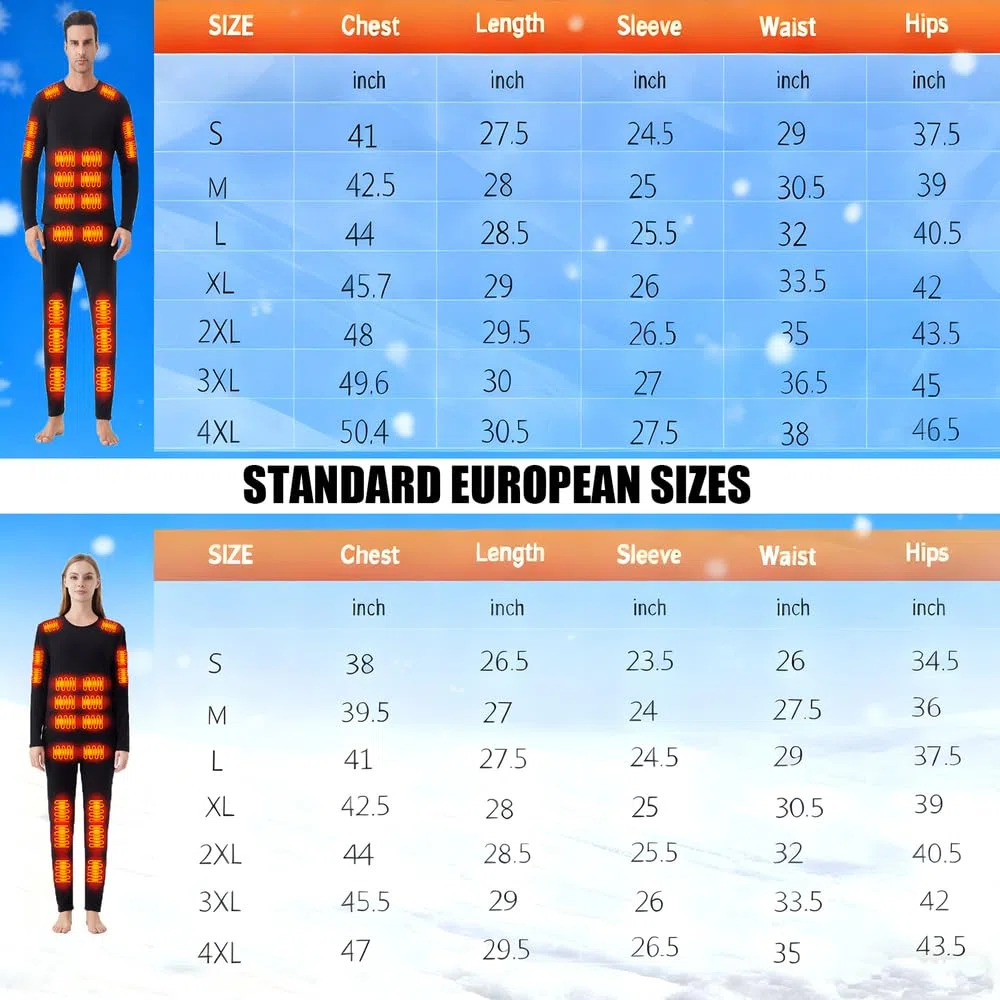 sous-vêtements Thermiques Chauffants Unisexes, sous-vêtements Thermiques Chauffants électriques,Haut à 26 Zones,Pantalon à 16 Zones Chauffage,Connexion USB et DC,adaptés au Camping et à la randonnée