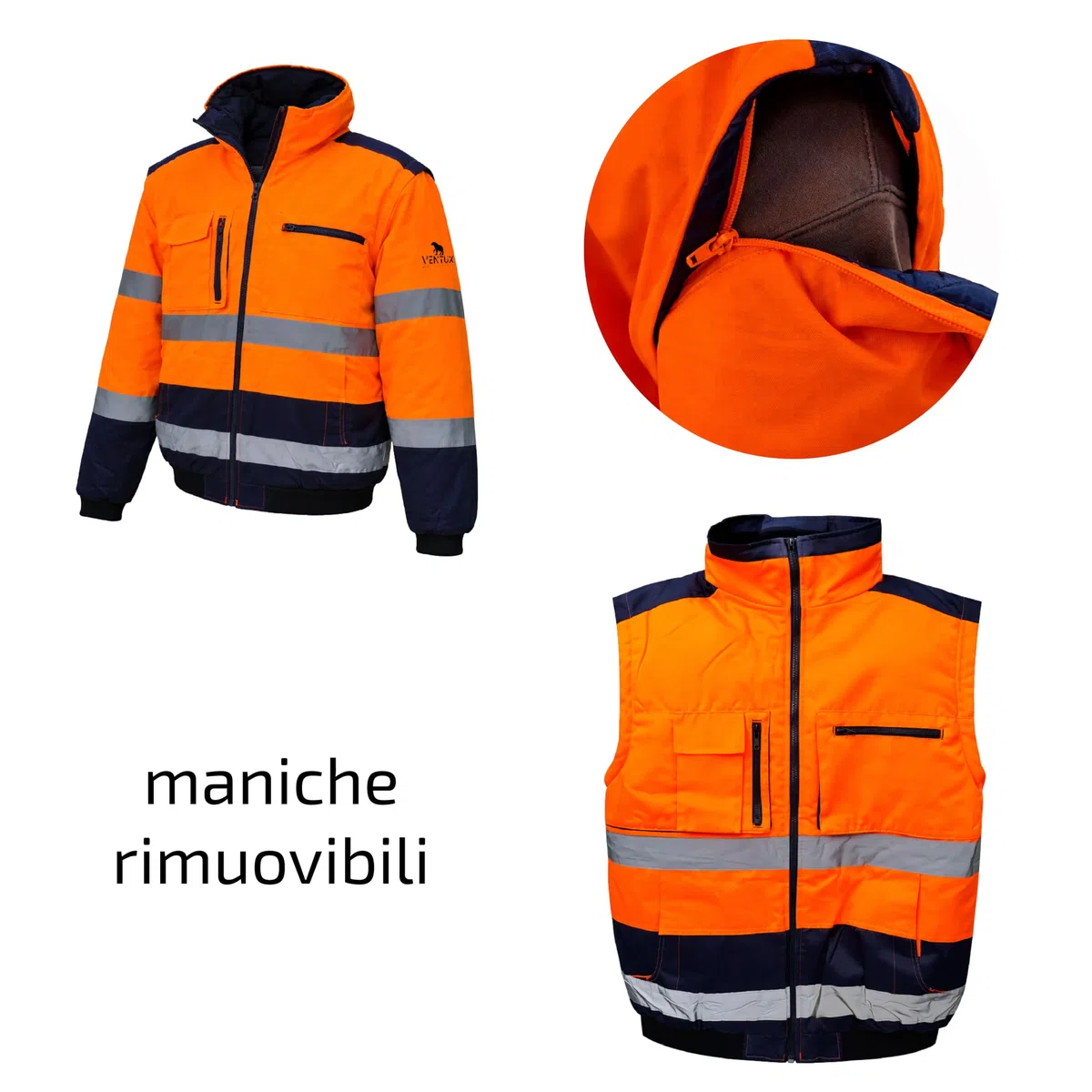 Veste Haute Visibilité - Taille L - Rembourrée Orange Bleu Marine – Blouson Chantier BTP Certifié ISO 20471 | Bandes Réfléchissantes | Imperméable | Veste de Travail de Sécurité