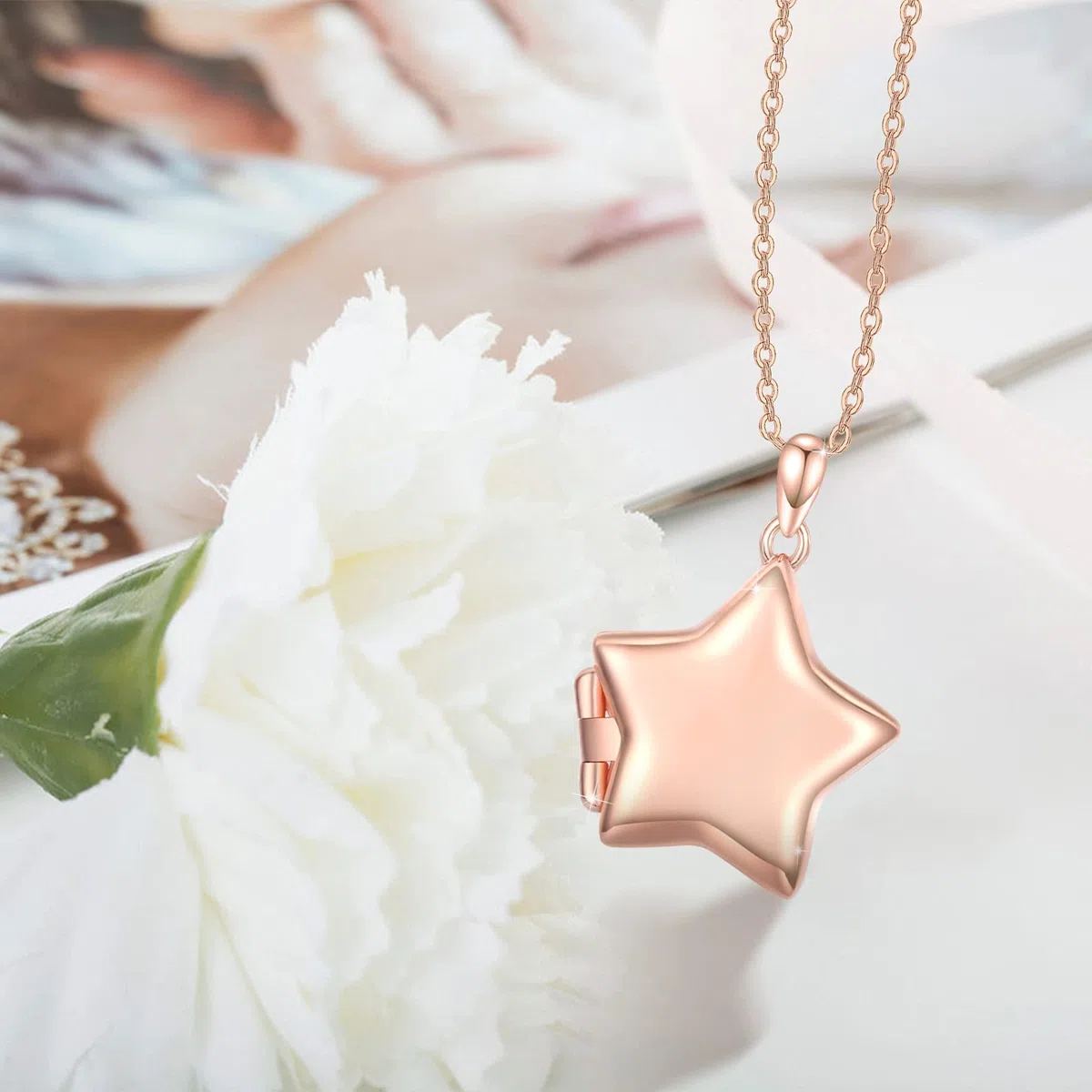 OHAYOO Médaillon à ouvrir pour photos en argent sterling 925 - Chaîne en forme d'étoile - Pendentif avec image en forme d'étoile - Avec amulette photo à ouvrir - Cadeau pour femme, fille et enfant