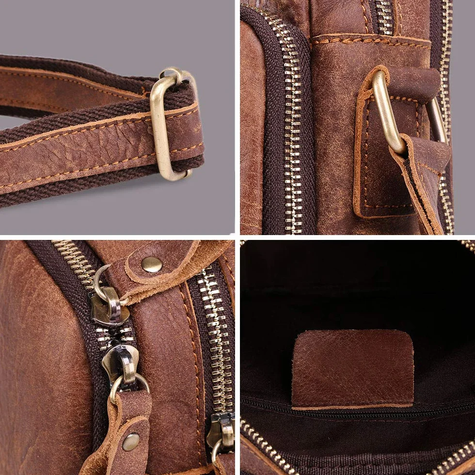 BAIGIO Sac à Bandoulière pour Homme en Cuir véritable, Petit Sacoche Bandoulière, Sac Croisé Vintage, Sacoche Cuir Homme pour Travail, Voyage, Vie Quotidienne