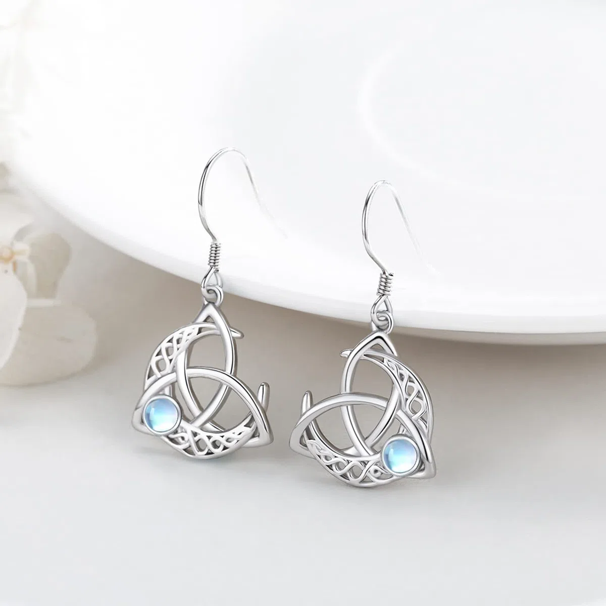 Boucles d'oreilles celtiques en argent sterling 925 - Pierre de lune - Nœud celtique - Cadeaux pour femmes, filles, petite amie
