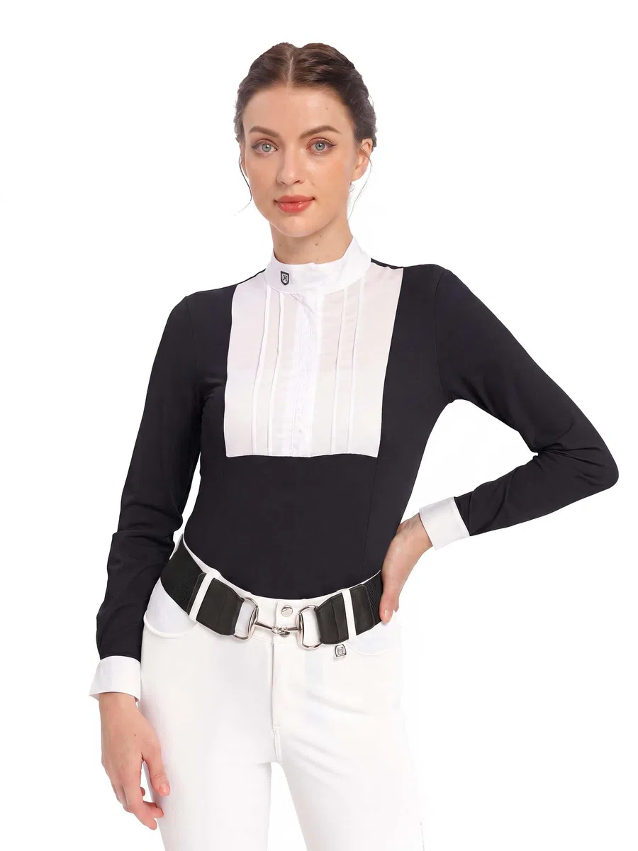 Harrison Howard Chemise d'équitation plissée à manches longues avec broderie