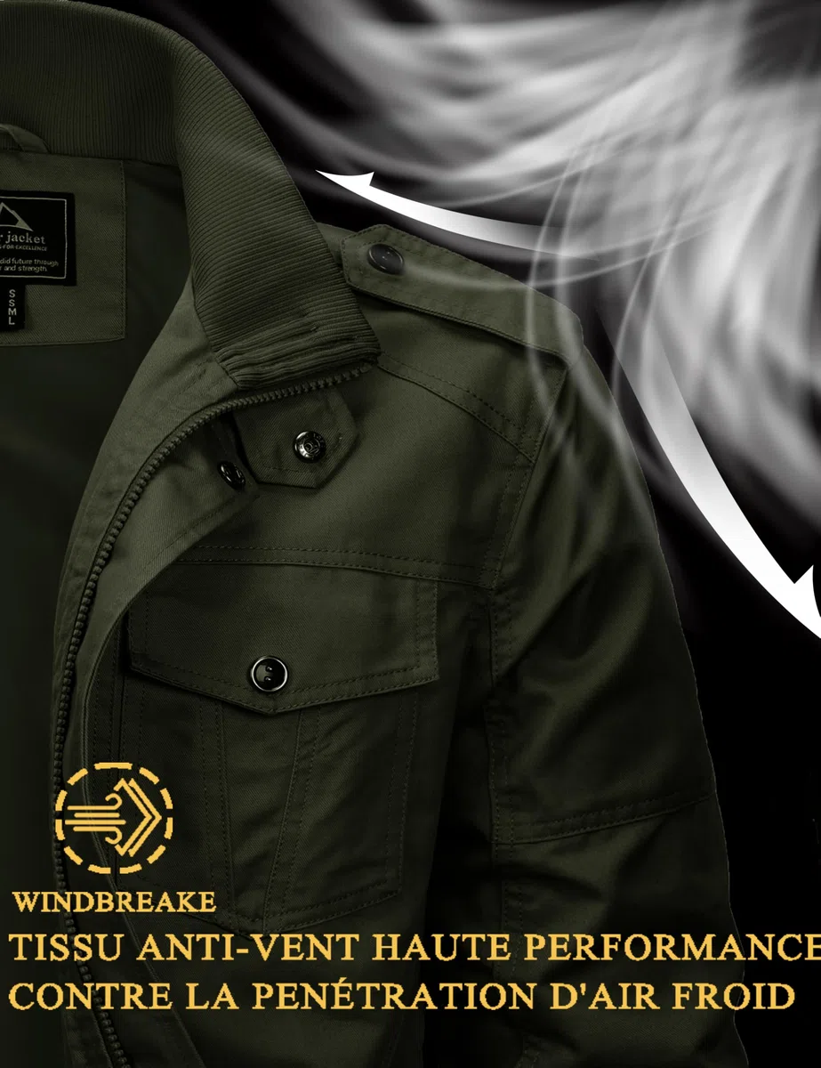 MAGCOMSEN Blouson Cargo Militaire pour Hommes Léger Coupe-vent en Coton Décontracté Mi-saison avec Col Rabattu Zippe et Multipoches