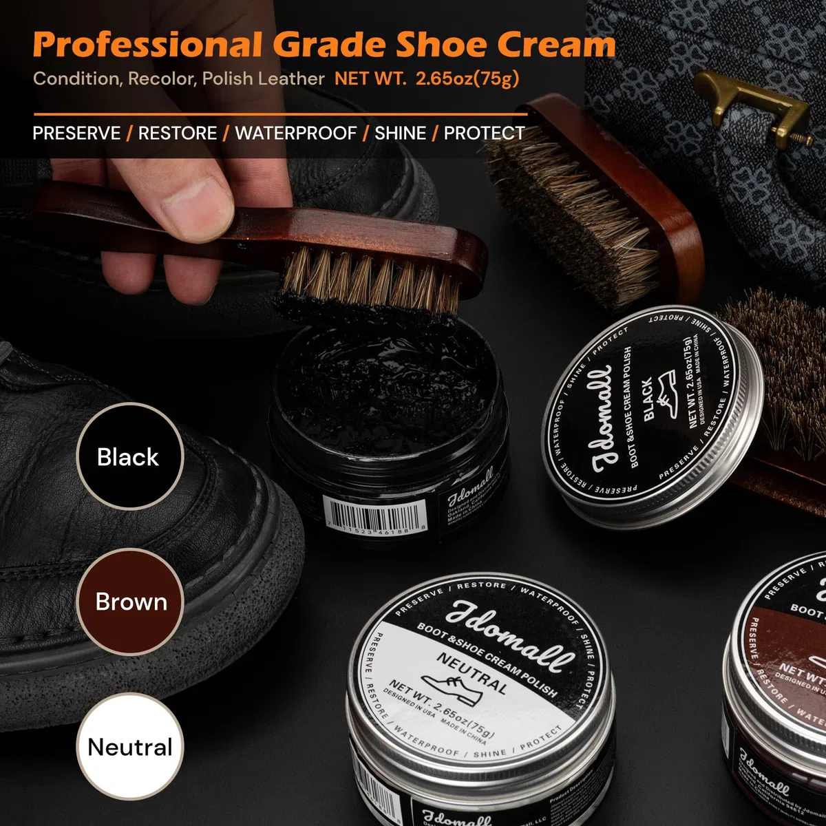 Kit de cirage pour chaussures 16 pièces-noir,marron et neutre,Brosse de Polissage,Chiffon à Lustrer et plus-Le cadeau parfait pour un ensemble d’entretien de chaussures et de bottes en cuir