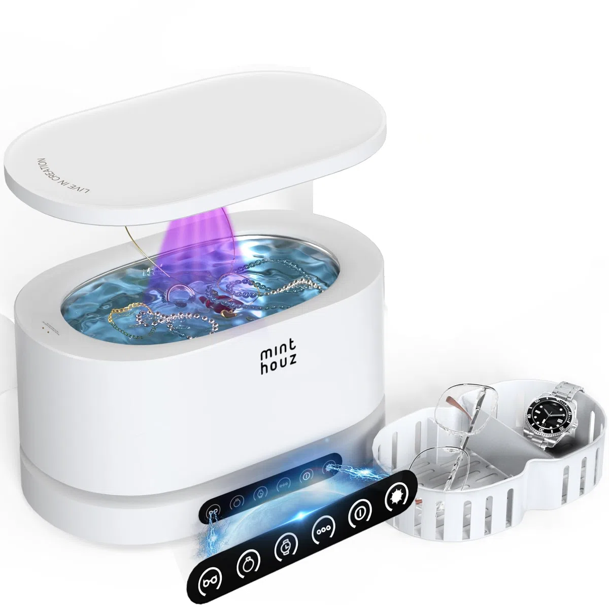 Minthouz Nettoyeur Ultrasons, 48000Hz Ultrasonic Cleaner 500ml Nettoyeur Ultrasons Lunettes avec 5 Modes, Bac a Ultrason pour Lunettes de Vue, Bijoux, Montres, Dentier, etc