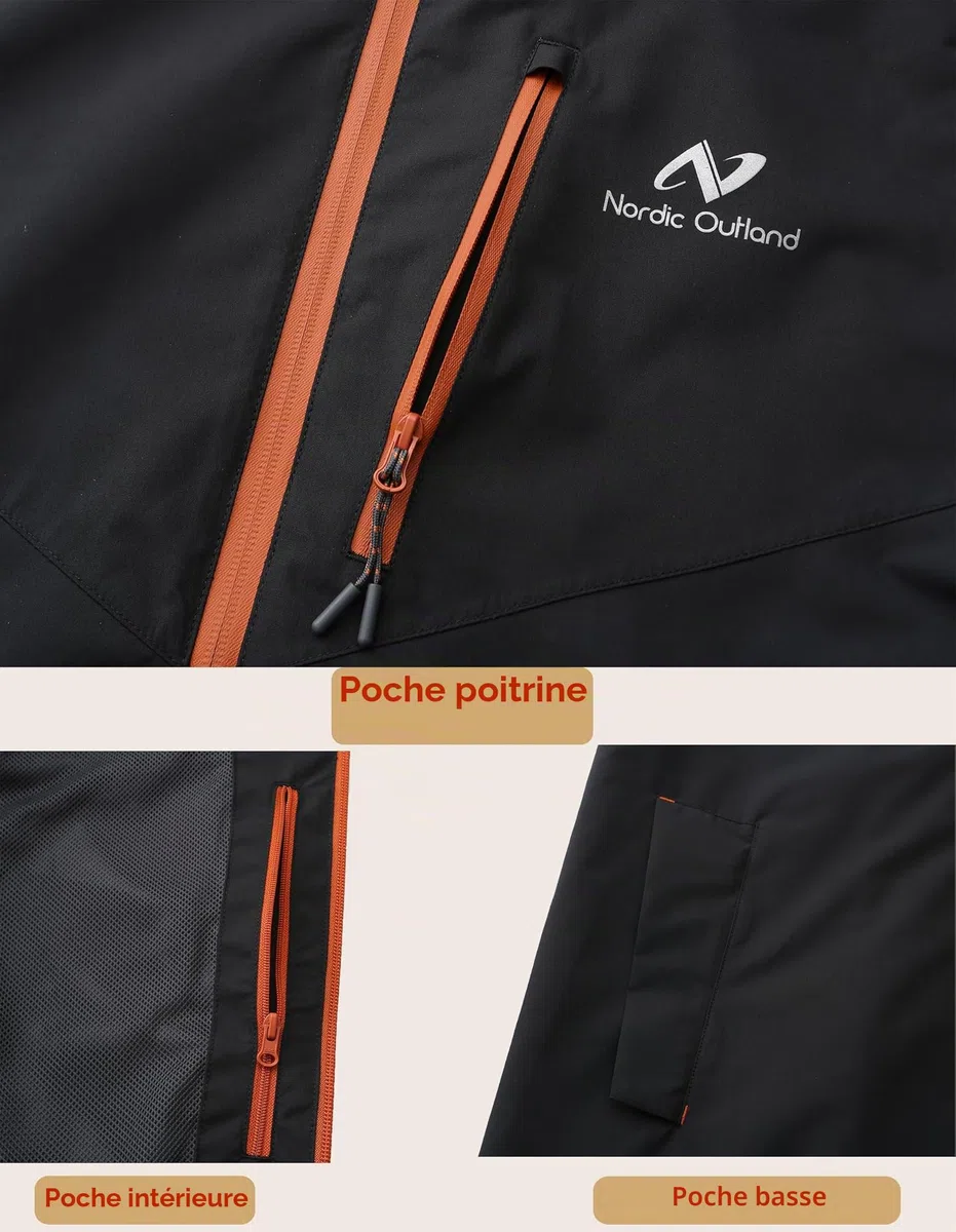 NORDIC OUTLAND Veste de pluie pour homme, imperméable et respirante avec doublure en maille, coupe-vent pour les activités de plein air