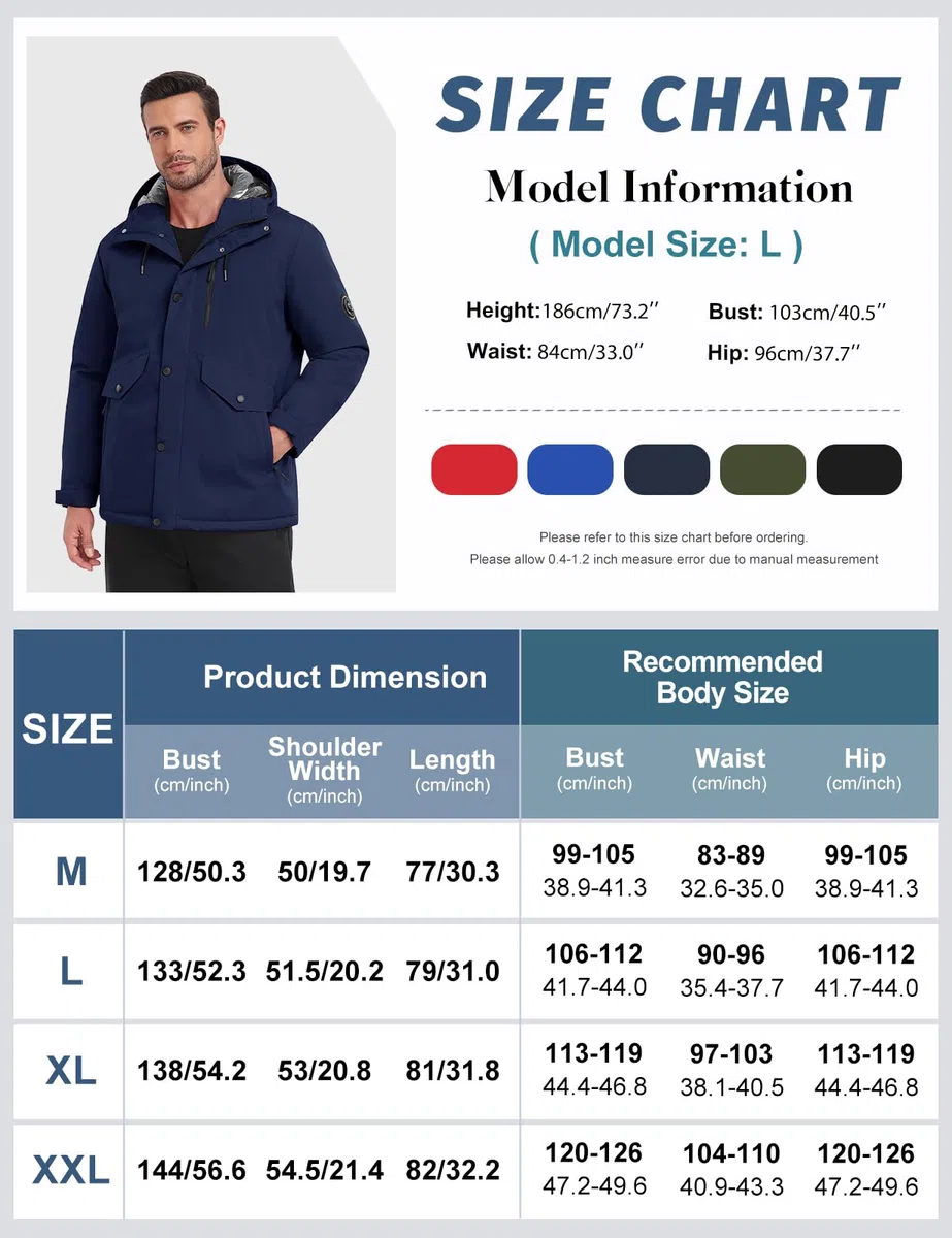 TOMEEK Manteau Homme Veste Ski Imperméable Coupe Vent Hiver Chaud Blousons Homme de Combinaisons de Ski Mesure la Température Possible Avec Capuche et Boussole