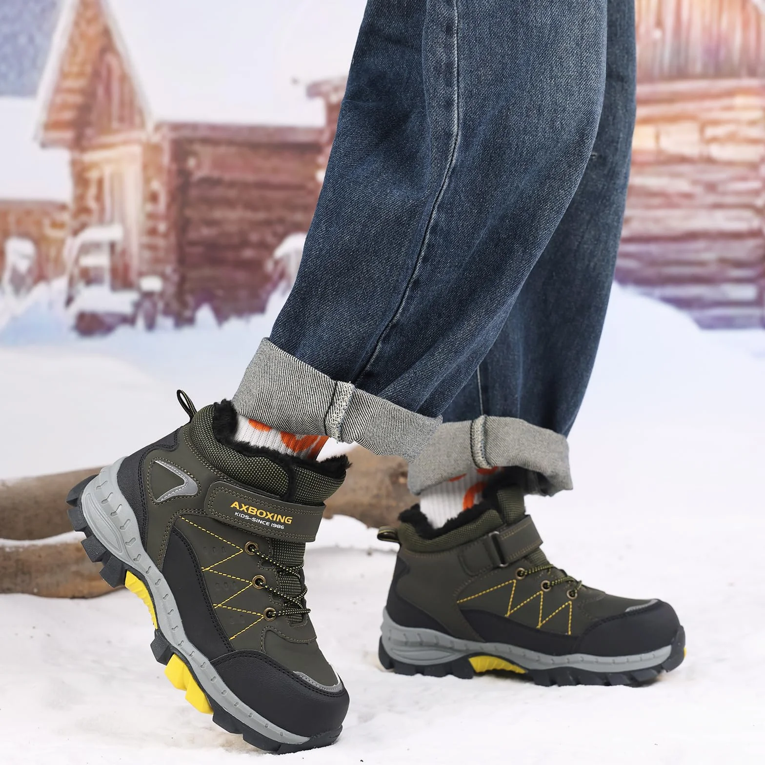 TARELO Bottes de Neige pour Enfants Chaussures de RandonnéE pour GarçOns Bottes d'hiver Chaudes et AntidéRapantes pour Enfants avec Boucle AntidéRapante Pointure 32-39 EU
