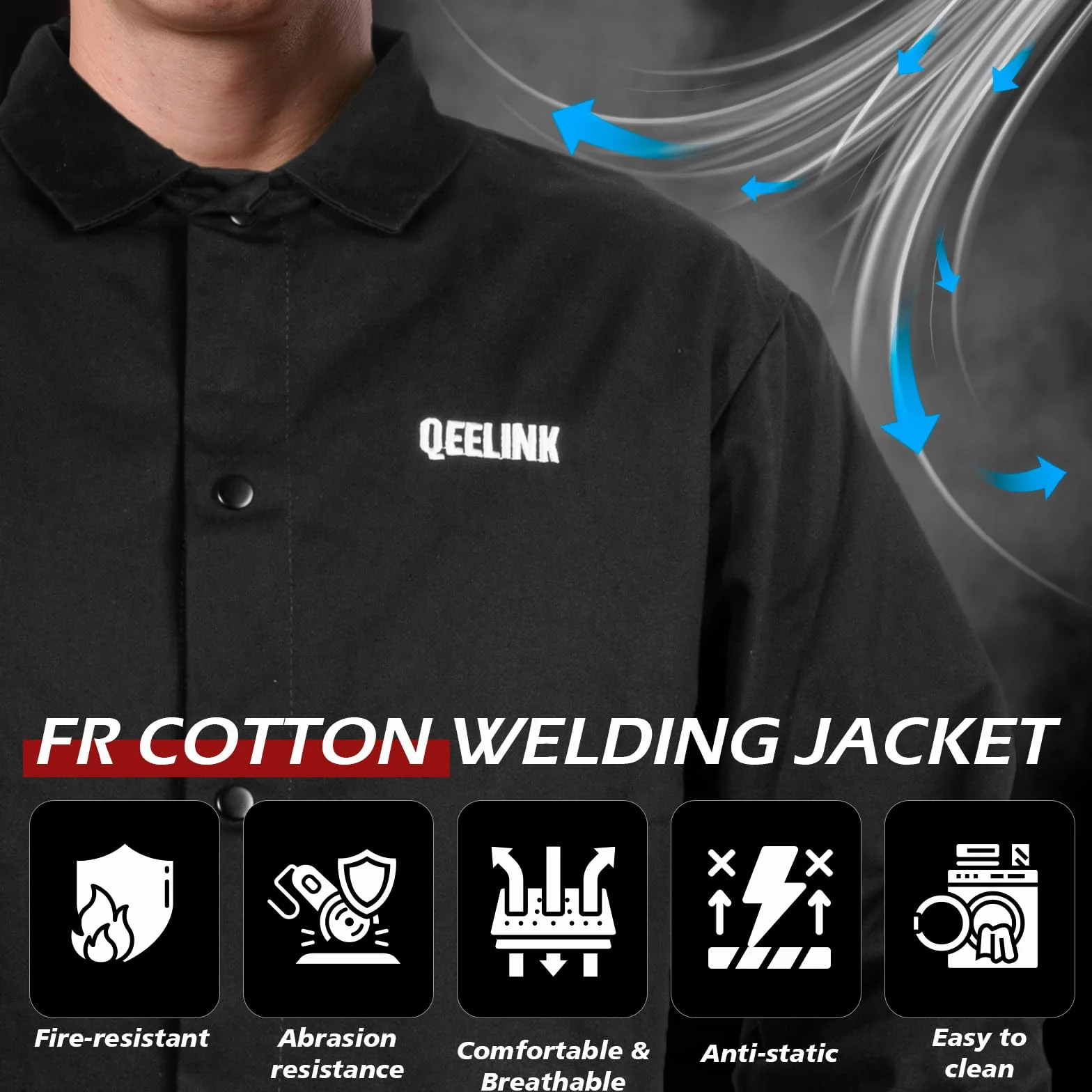 QeeLink Veste de Soudeur - Vêtements de Soudeur en Coton Ignifugé de Première Qualité - Manteau de Soudeur Léger pour Hommes et Femmes