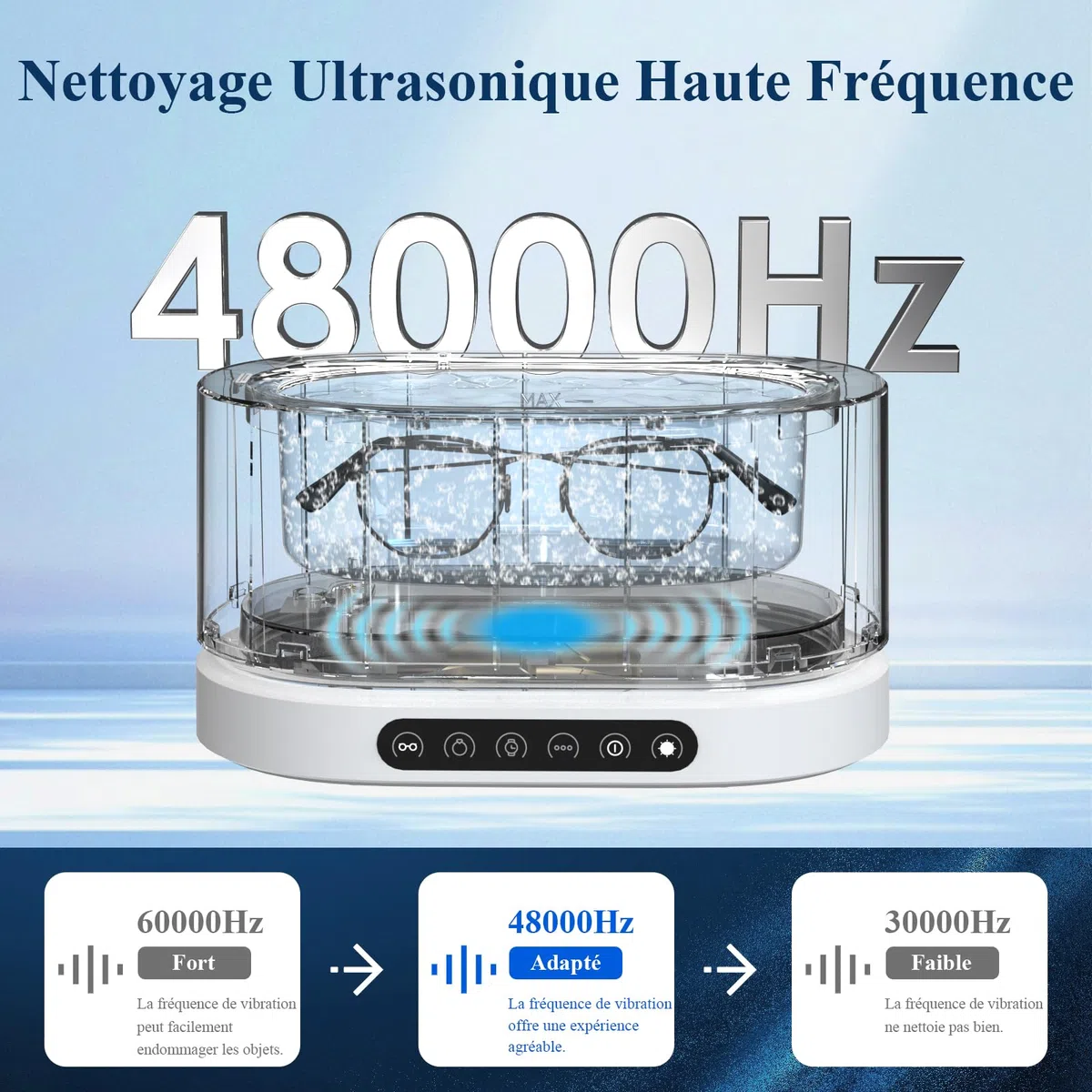 Minthouz Nettoyeur Ultrasons, 48000Hz Ultrasonic Cleaner 500ml Nettoyeur Ultrasons Lunettes avec 5 Modes, Bac a Ultrason pour Lunettes de Vue, Bijoux, Montres, Dentier, etc