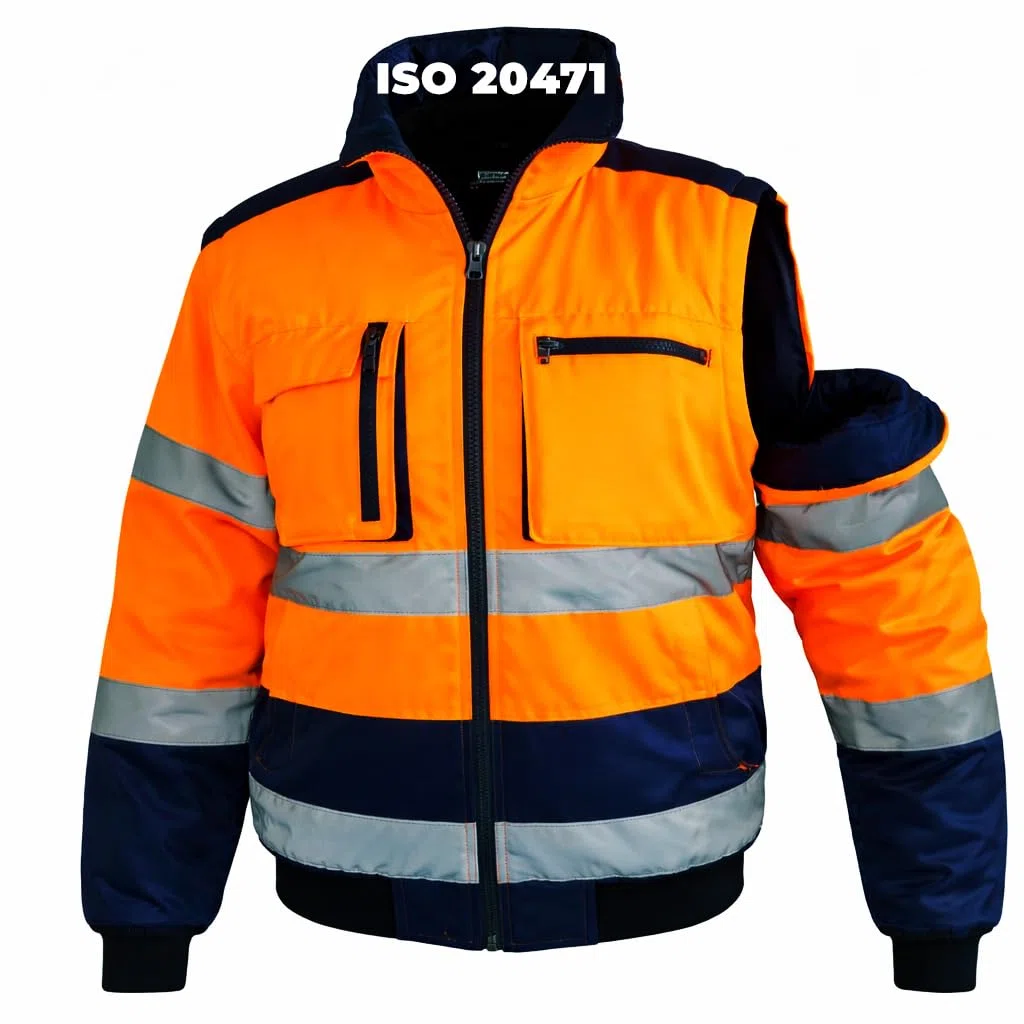 Veste Haute Visibilité - Taille L - Rembourrée Orange Bleu Marine – Blouson Chantier BTP Certifié ISO 20471 | Bandes Réfléchissantes | Imperméable | Veste de Travail de Sécurité