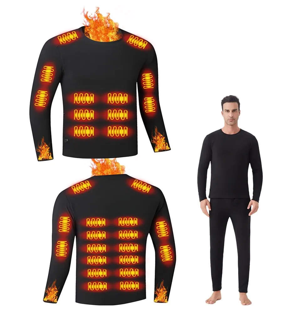 sous-vêtements Thermiques Chauffants Unisexes, sous-vêtements Thermiques Chauffants électriques,Haut à 26 Zones,Pantalon à 16 Zones Chauffage,Connexion USB et DC,adaptés au Camping et à la randonnée
