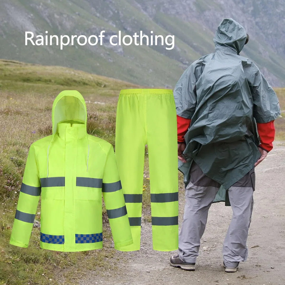 Combinaison de pluie – Veste imperméable respirante avec bandes réfléchissantes | Défenseur de pluie haute visibilité, pantalon confortable pour la nuit, la route, l'extérieur