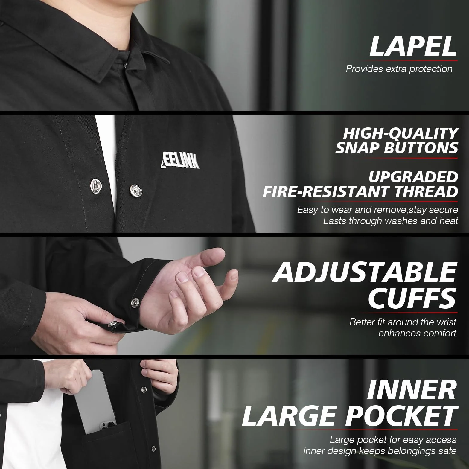 QeeLink Veste de Soudeur - Vêtements de Soudeur en Coton Ignifugé de Première Qualité - Manteau de Soudeur Léger pour Hommes et Femmes