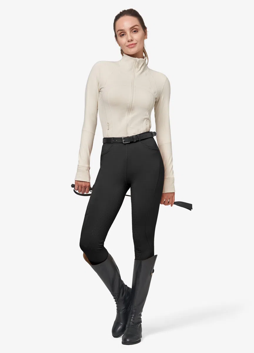 WILLIT Pantalon d'équitation pour femme - Pantalon d'équitation d'hiver doublé en polaire - Legging d'équitation en silicone - Pantalon thermique avec poches et passants de ceinture