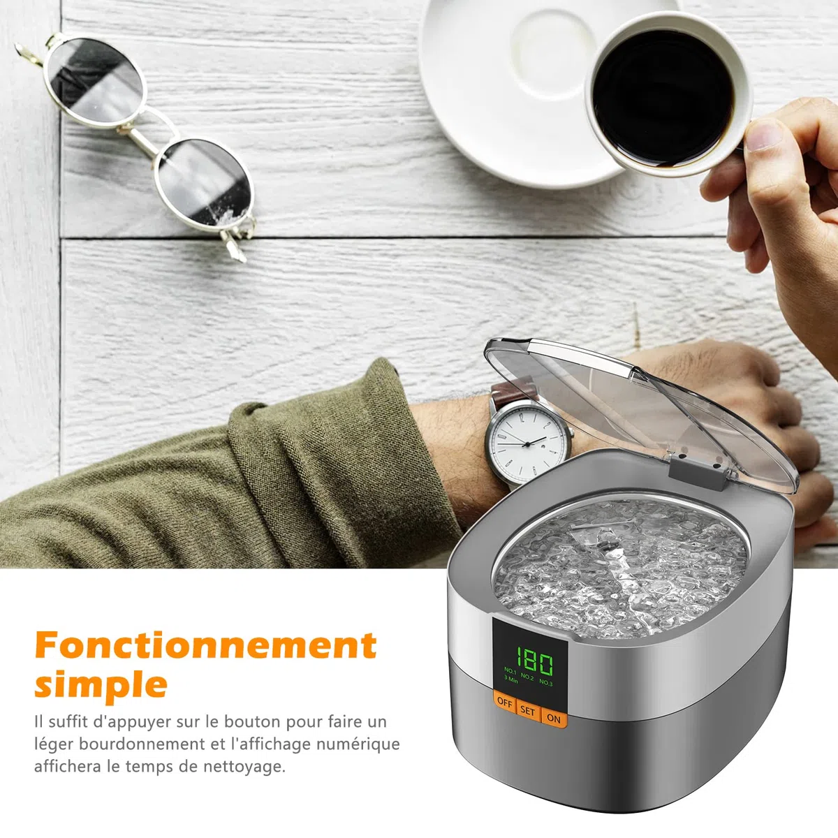 Nettoyeur à ultrasons pour bijoux, KECOOLKE 750 ml Nettoyant sonique avec minuterie numérique pour lunettes, bagues, pièces de monnaie, anneau, argent