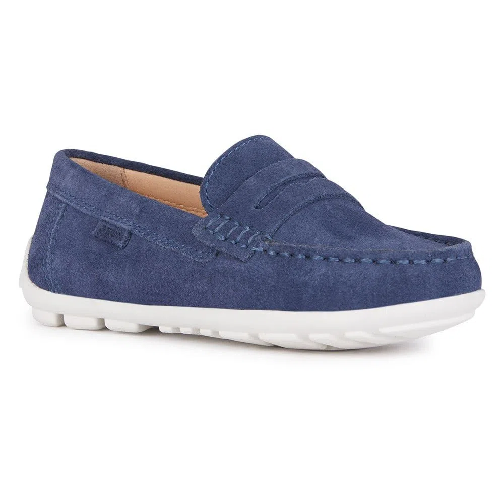 Geox J New Fast Boy A Moccasine, Bleu Marine/Blanc, 34 EU