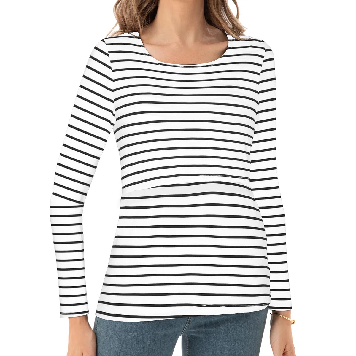 Bearsland Chemise d'allaitement à manches longues et col rond pour femme