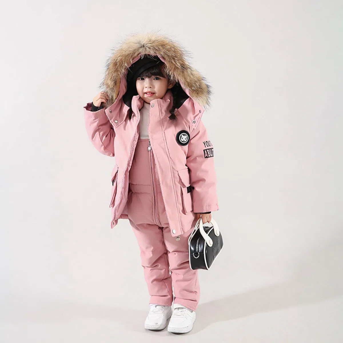 Enfant Combinaison de Ski Hiver Chaud Bébé 2 Pièces Doudoune à Capuche Zippé Manteau avec Neige Bavoir Salopette Pantalon Garçons Filles Combinaisons de Neige Imperméable Coupe-vent 1-6 Ans
