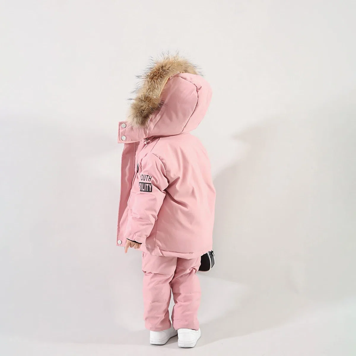 Enfant Combinaison de Ski Hiver Chaud Bébé 2 Pièces Doudoune à Capuche Zippé Manteau avec Neige Bavoir Salopette Pantalon Garçons Filles Combinaisons de Neige Imperméable Coupe-vent 1-6 Ans