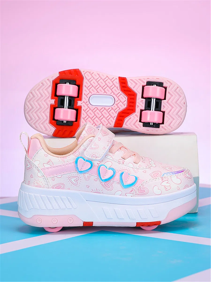 Chaussures à roulettes pour Filles garçons, Chaussures de Skateboard à Baskets 2 en 1, roulettes pour Enfants Chaussures à 4 Roues, Sneakers de Fitness Réglables Adolescents