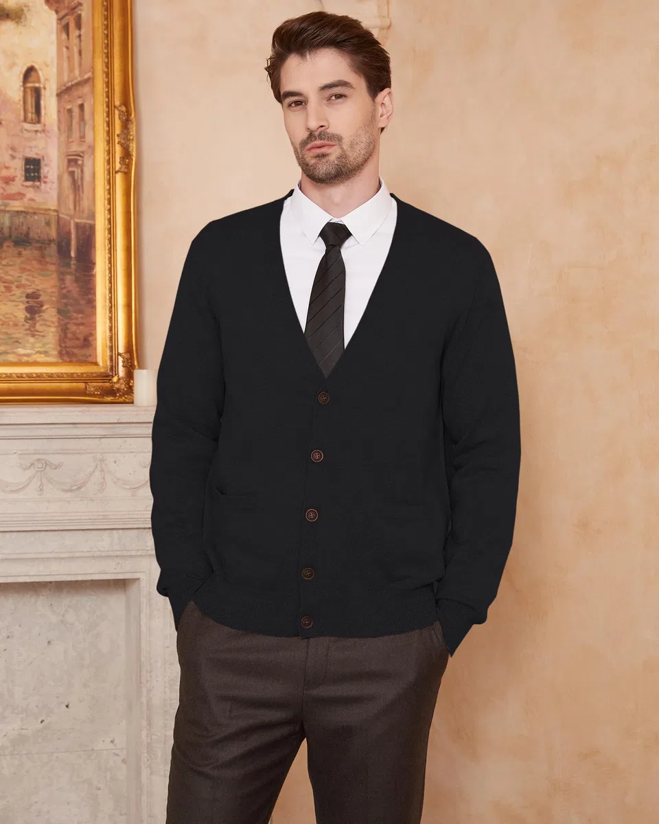 Kallspin Cardigan pour Homme en mélangé avec col en V et Boutons avec Poches