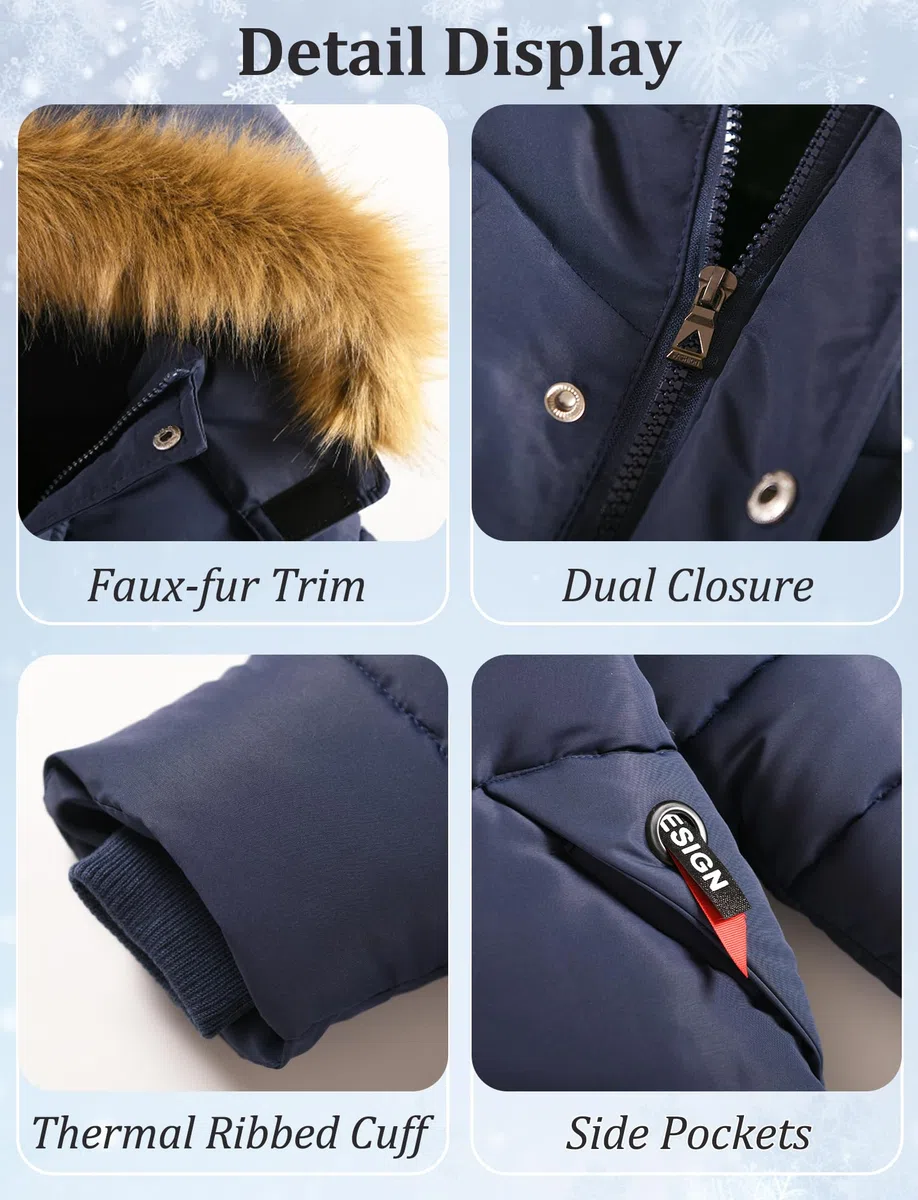 SEAUR Manteaux Enfant Garçon Doudoune Chaud Veste d'hiver Automne Parka Matelassée Doublée avec Capuche Fermeture Éclair 3-10 ans