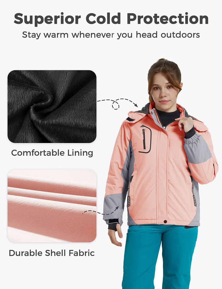 Wantdo Fille Veste de Ski Imperméable Veste de Neige Chaude Manteau d'hiver Coupe-Vent Veste Isolante en Polaire Veste de Snowboard Montagne