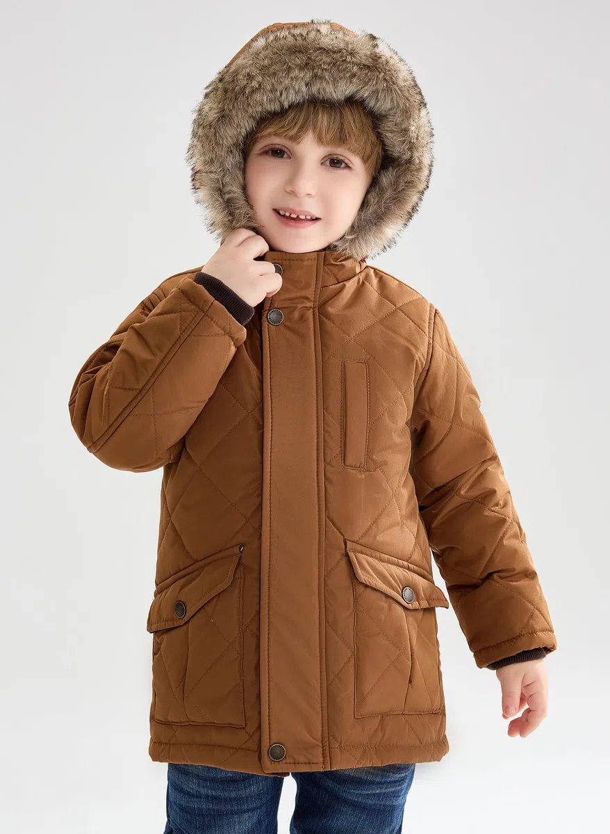 maoo garden Veste D'Hiver Doublée Sherpa Pour Petits Garçons Enfants Manteau Résistant à L'Eau à Capuche En Fourrure Gonflée