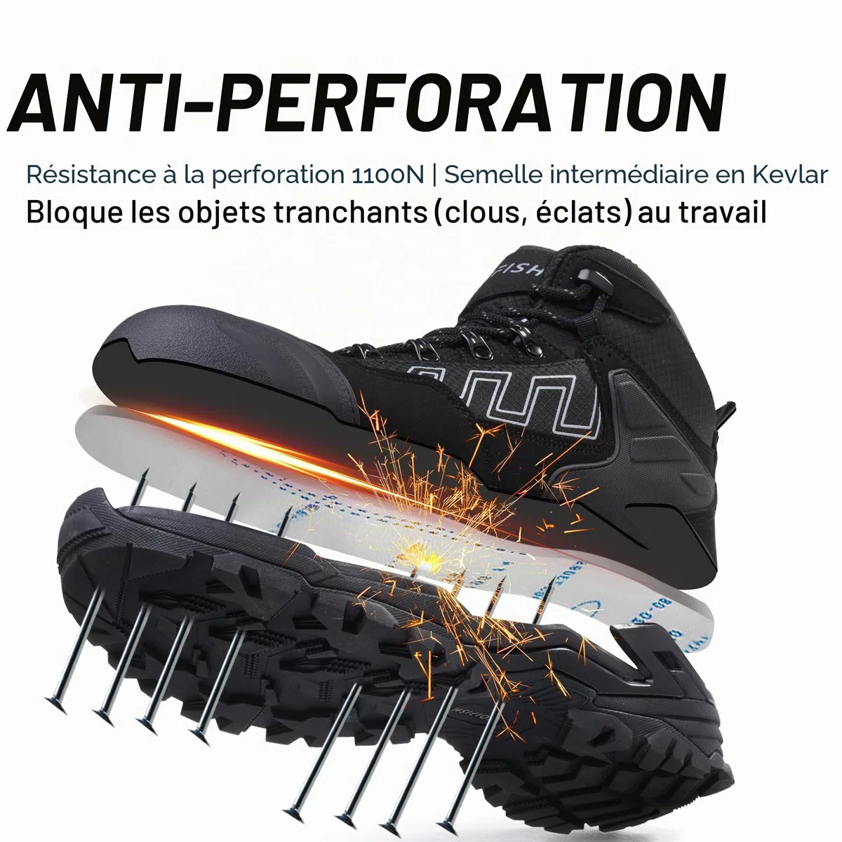 KOIFISH Chaussures de Sécurité Hommes Femme S3 ESD Basket de Securite Montante Imperméable Antidérapant Bottines de Travail Embout Composite