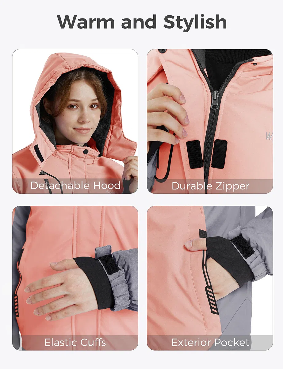 Wantdo Fille Veste de Ski Imperméable Veste de Neige Chaude Manteau d'hiver Coupe-Vent Veste Isolante en Polaire Veste de Snowboard Montagne