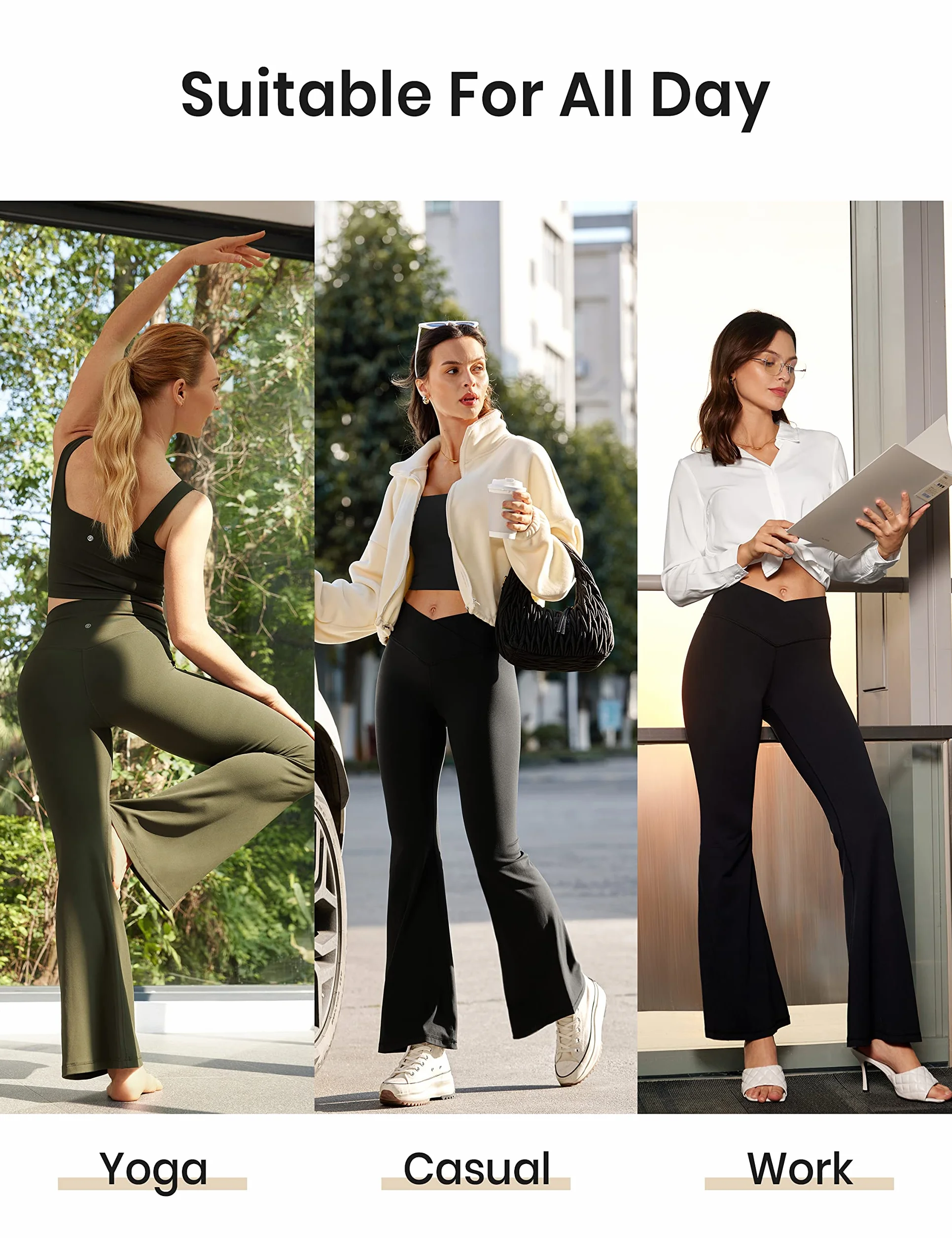 CRZ YOGA Femmes Butterluxe Taille Croisée en V Pantalon Évasé Taille Haute Yoga Leggings - 74cm/78cm/84cm