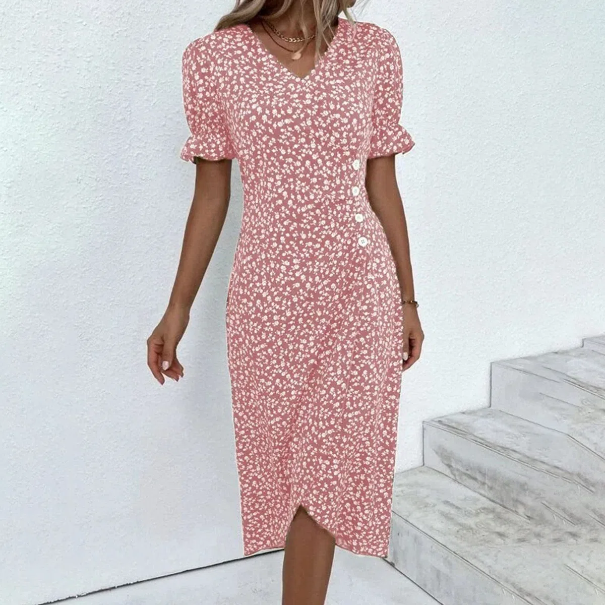 NNGOTD Robe Femme Ete Longue Tenue décontractée avec Short intégré élégante Robe à col en V à Manches volantées Dentelle Jacquard Couleur Unie Robe Ample avec Poches Robe Longue Femme Chic et Elegant