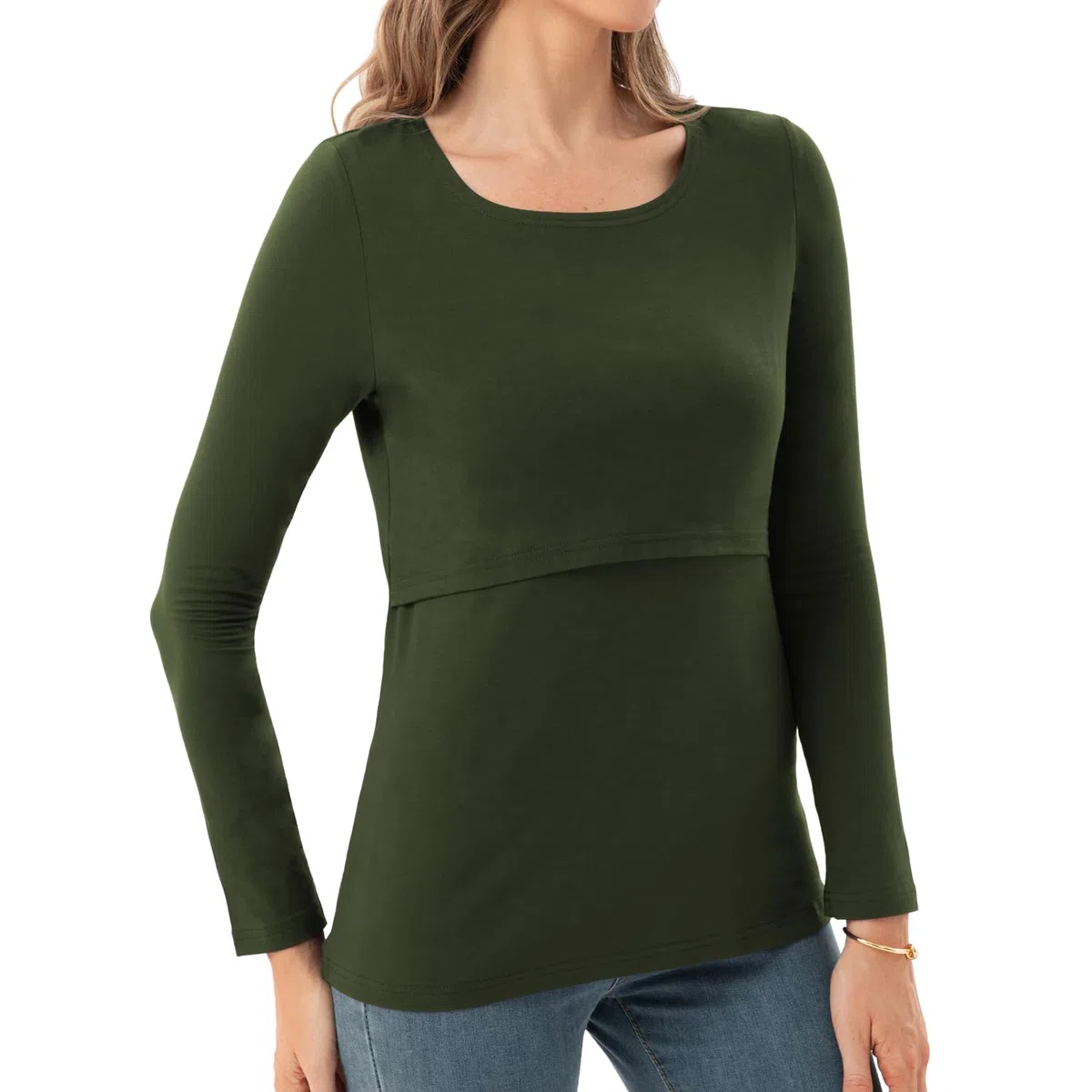 Bearsland Chemise d'allaitement à manches longues et col rond pour femme