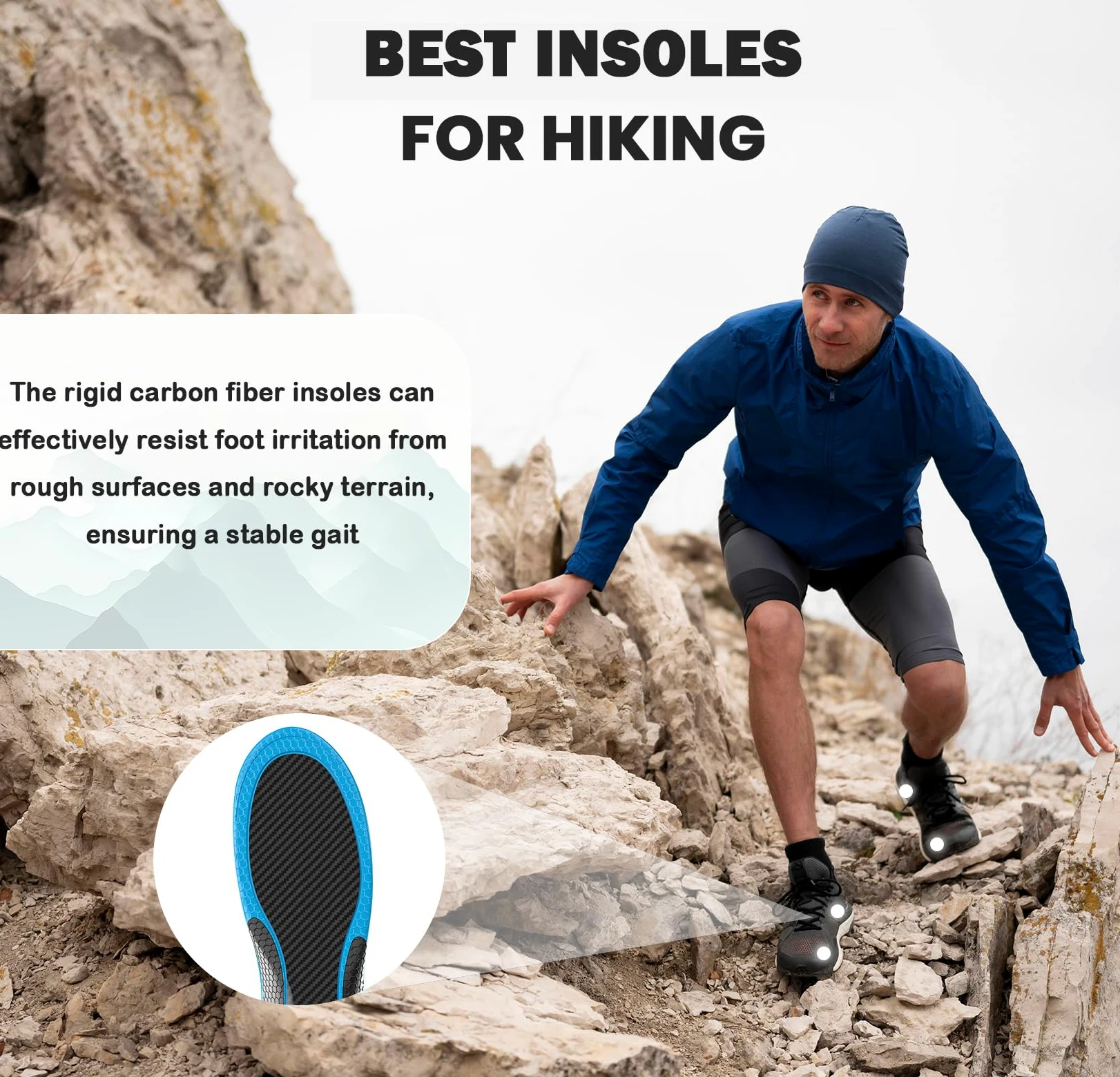 Semelles Sport en Fibre de Carbone avec Soutien de la Voûte Plantaire - Welnove Semelles Amortissantes pour Course à Pied & Sports Intenses - （M:39-40.5)