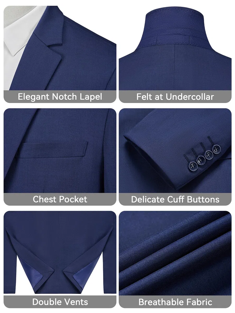 Blazer Homme Décontracté Ajusté Slim Fit Veste de Costume Noir Un Bouton Élégant Formel Business
