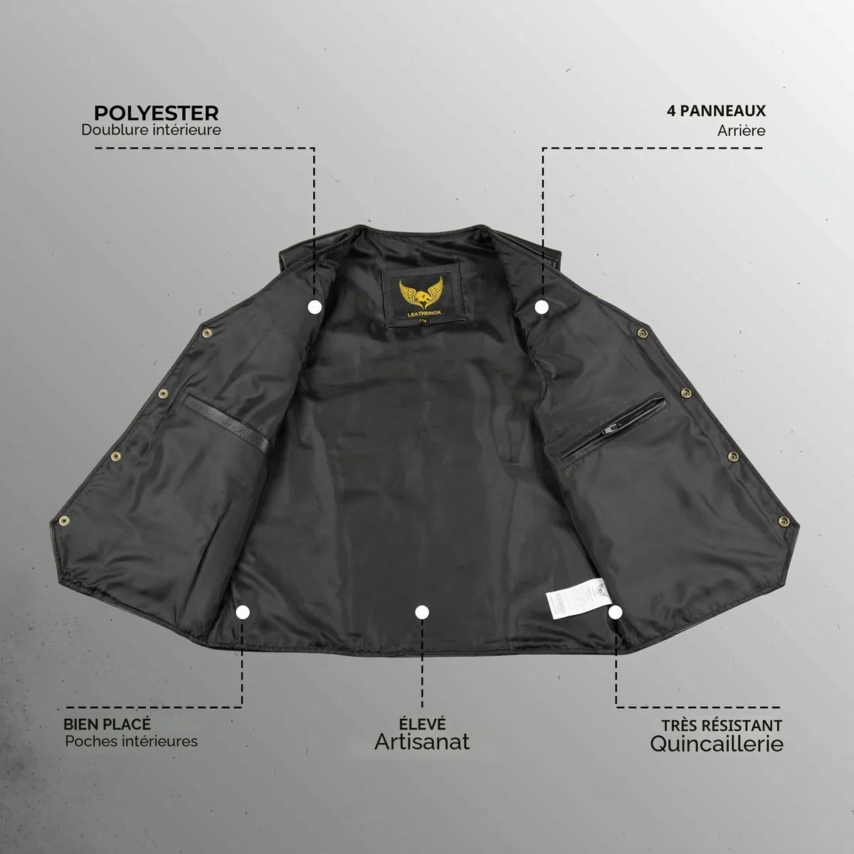 Leatherick Gilet en cuir véritable pour hommes de, noir - Style motard Mode décontractée