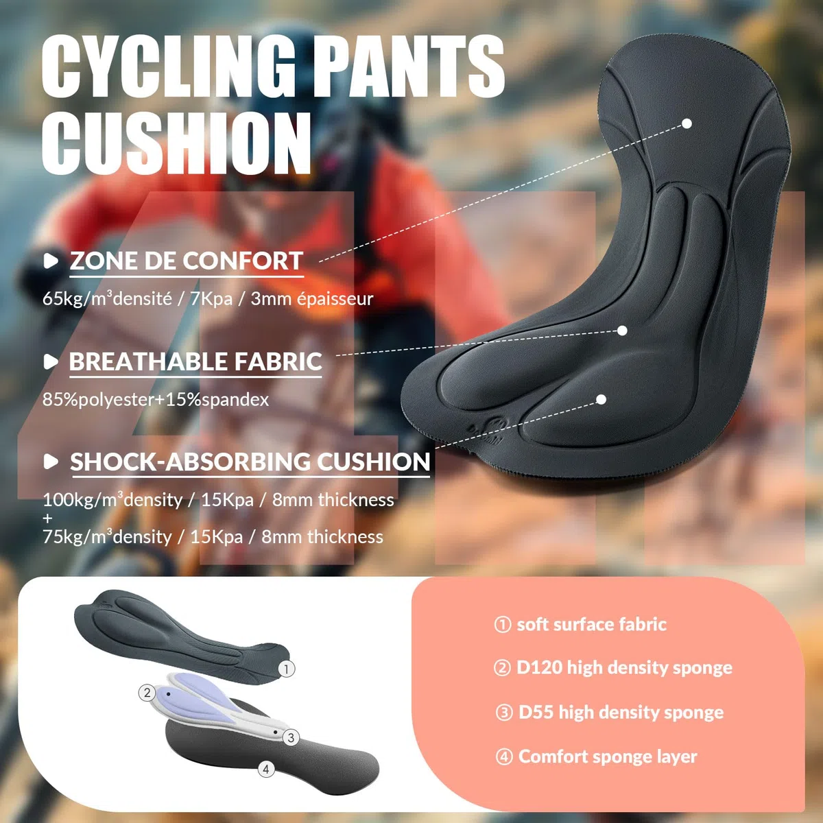 ROCKBROS TVI Cuissard à Bretelles pour Femmes Été, Shorts de Vélo Course Rembourré avec Poche Arrière, Séchage Rapide Anti-Choc pour Vélo de Route VTT, XXS-XL