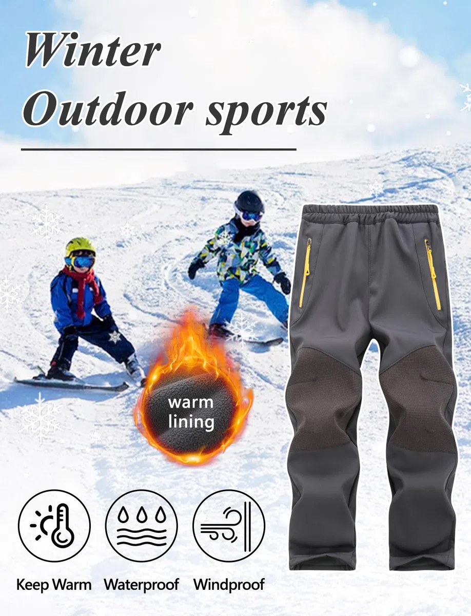 Maeau Garçon Fille Pantalon Doublé Polaire Imperméable Pantalons Softshell Chaud pour Enfant 4-14 Ans Vêtements Thermique de Randonnée Ado Pantalones Hiver Outdoor de Ski