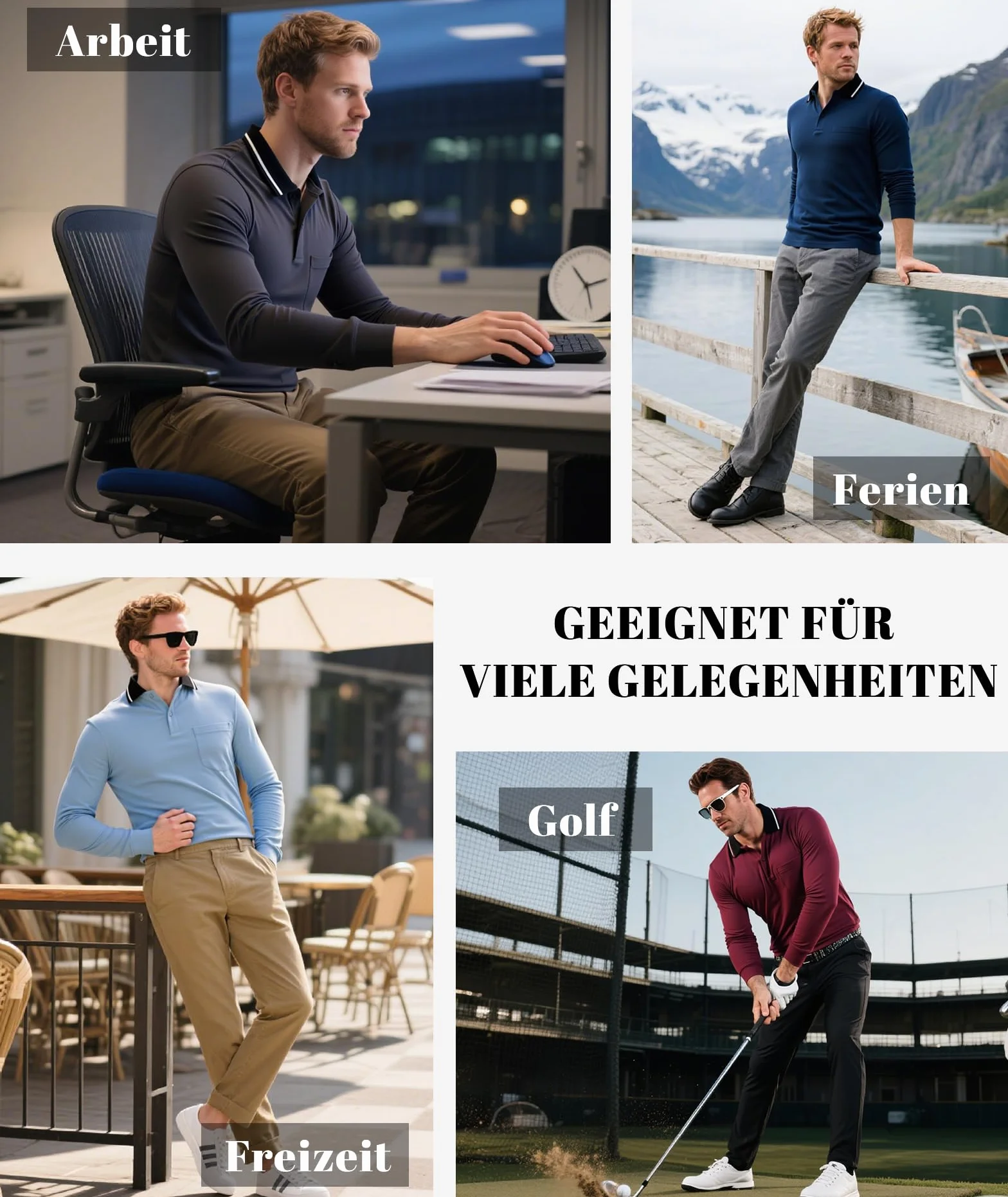 SwissWell Lot de 3 Polo Homme Manches Longues Respirant et Léger Golf T-Shirt Business Casual