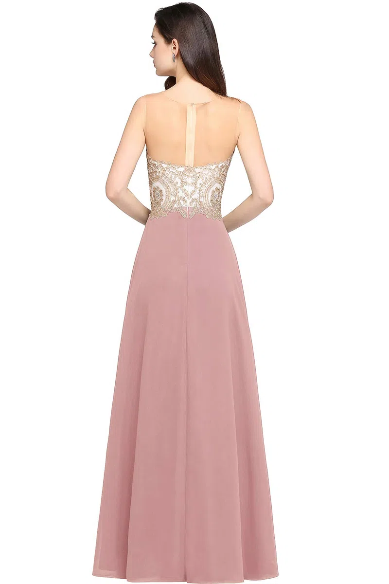 Misshow Robe de Gala Cocktail Longue avec Appliques Florale Sexy Chic Elégante pour Mariage sans Manches