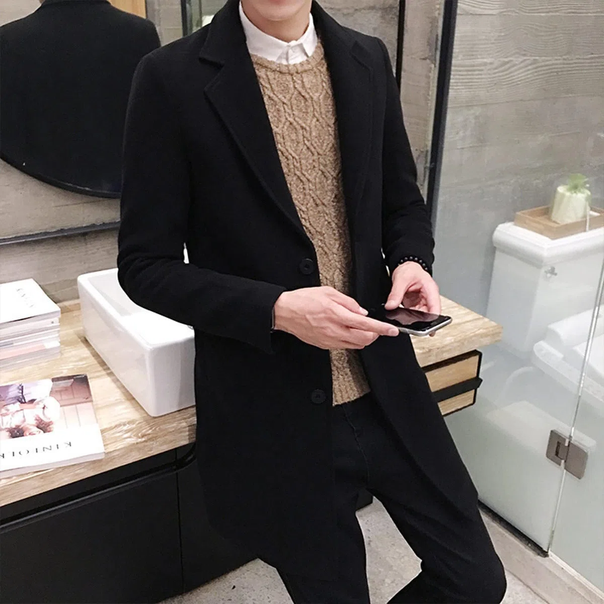 Manteau Chaud Pour Homme, Manteau d'hiver, Veste Pour Homme, Manteau Long, Coupe Ajustée, Manteau de Mi-saison, Gabardine d'hiver, Veste Longue Pour Homme, Confortable à Porter.