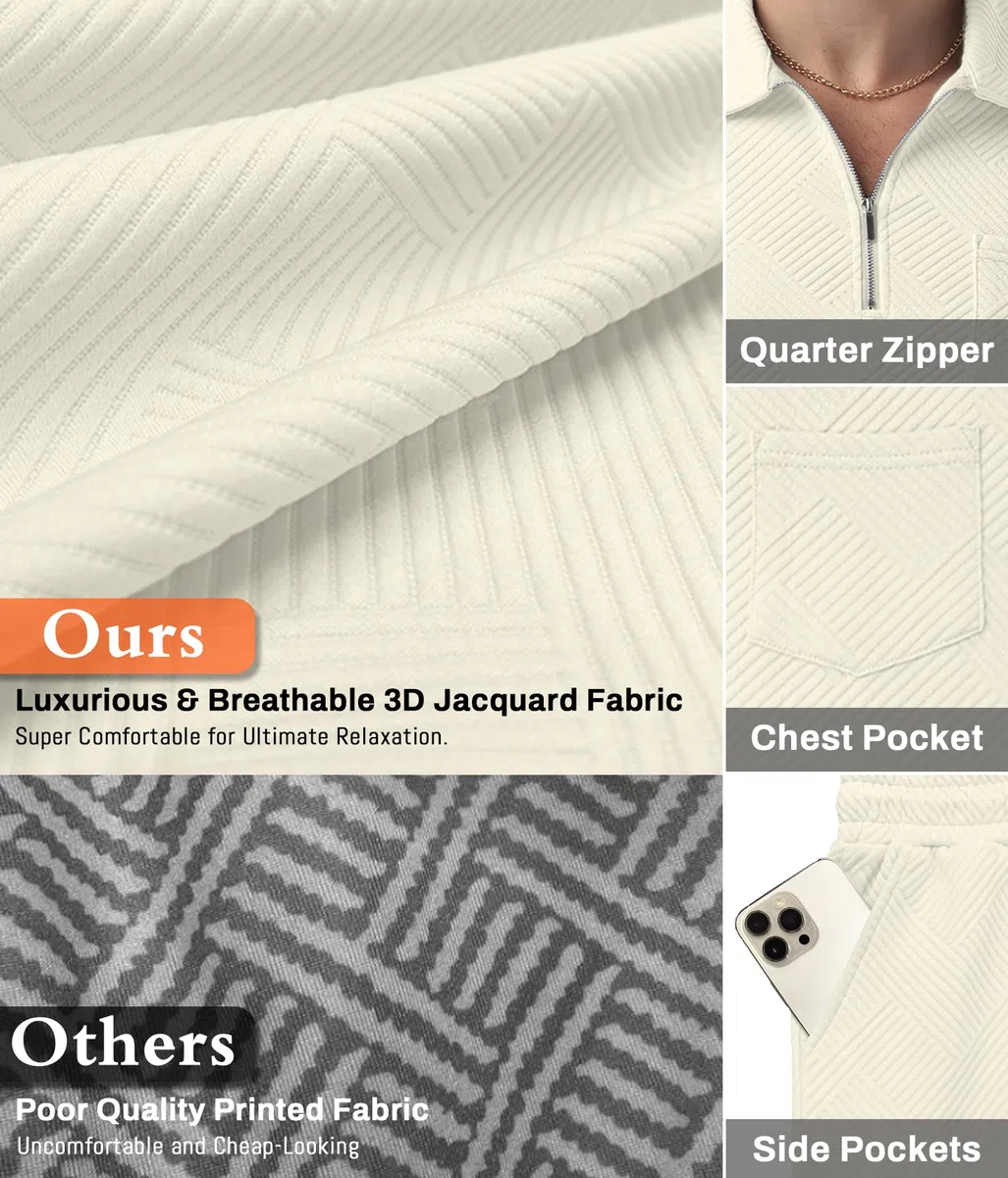 QIXING Survêtement d'été 2 pièces pour homme - Short et t-shirt avec demi-fermeture éclair - Polo à manches courtes - 2 pièces - Pour l'été
