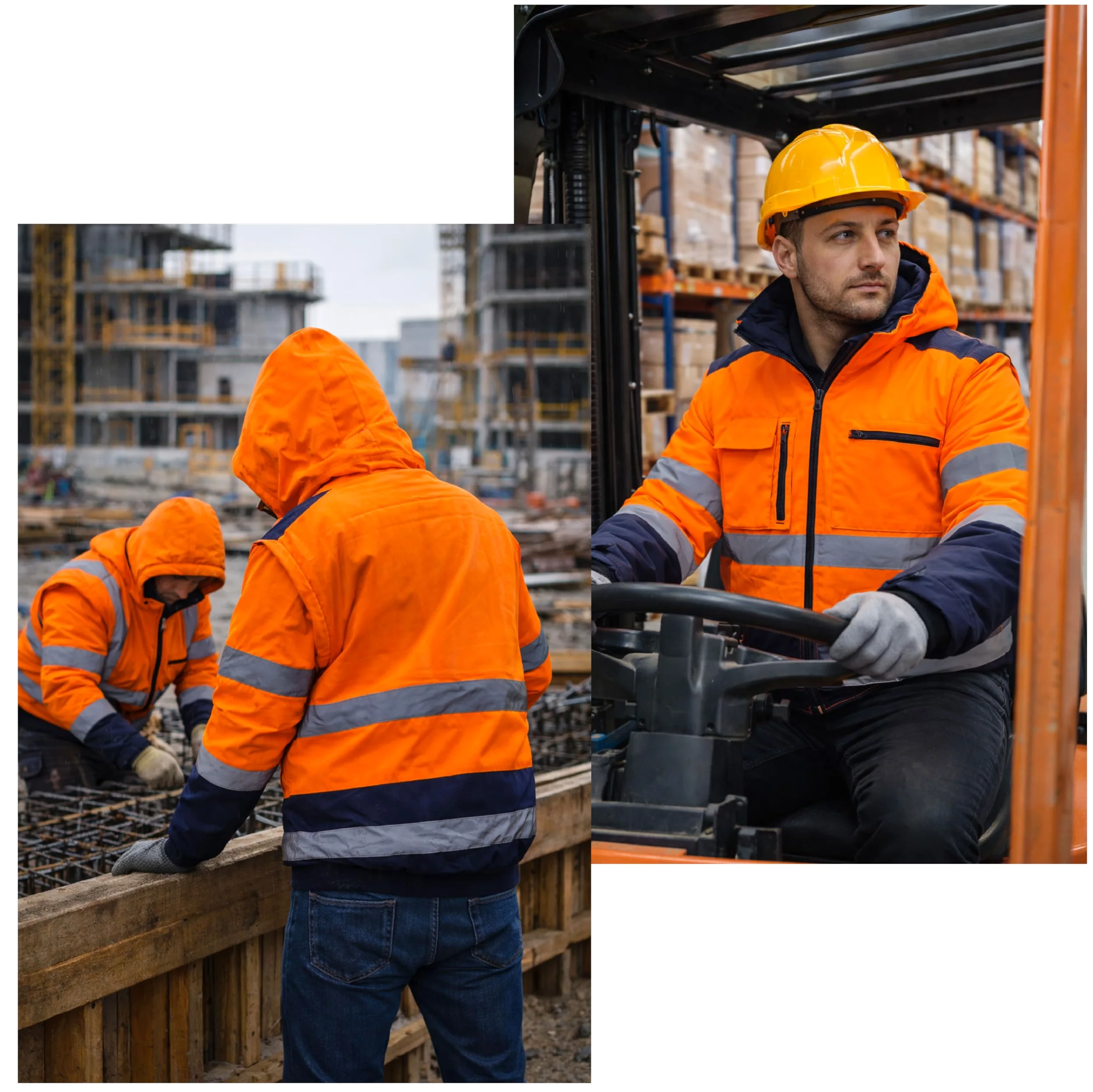 Veste Haute Visibilité - Taille L - Rembourrée Orange Bleu Marine – Blouson Chantier BTP Certifié ISO 20471 | Bandes Réfléchissantes | Imperméable | Veste de Travail de Sécurité