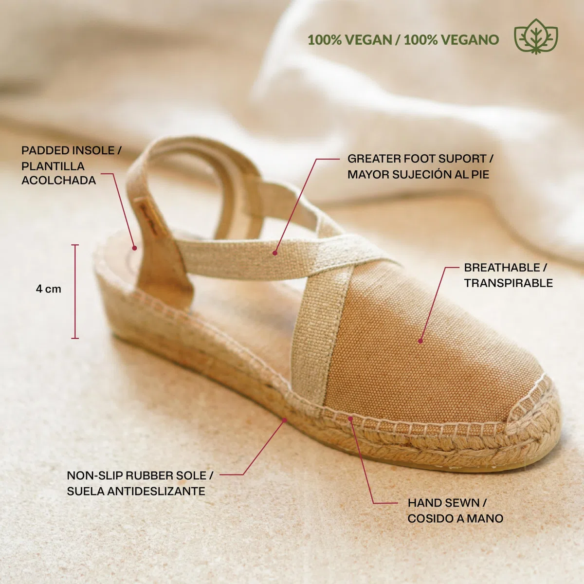 TONI PONS Verdi-V - Espadrille compensée végétalienne pour Femme de en Tissu de Coton.